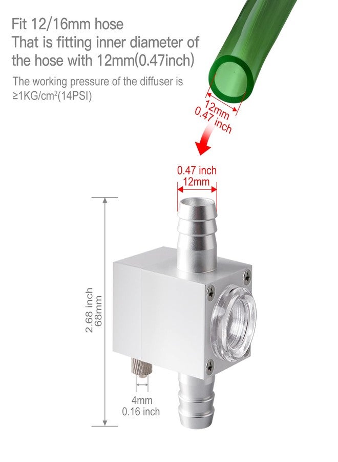 Clscea External Inline CO2 Diffuser Atomizer Aluminum Alloy for Planted Aquarium 12 mm - Image 4